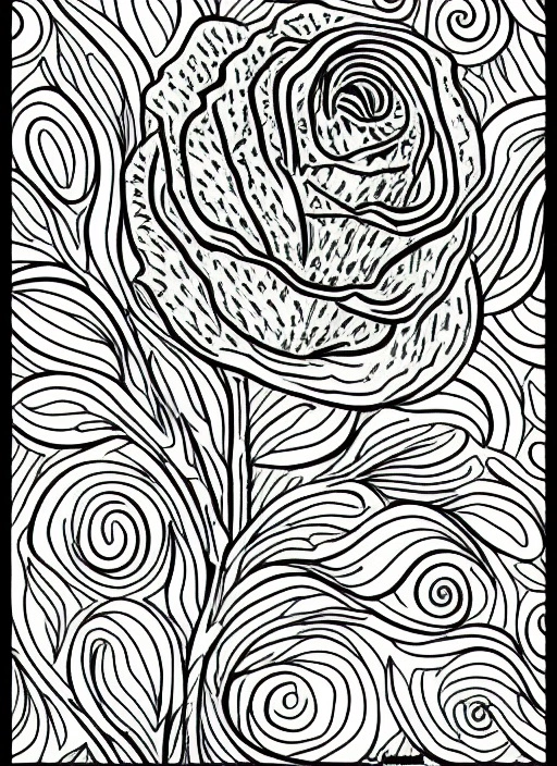 45972-1159882443-Line-art elegant design of a rose on white paper, coloring page for adult, van gogh style.webp